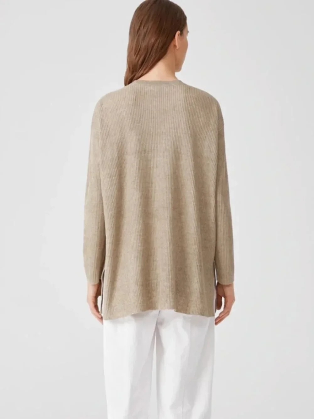 Eileen Fisher Organic Linen Longline Crew Neck Sweater XS